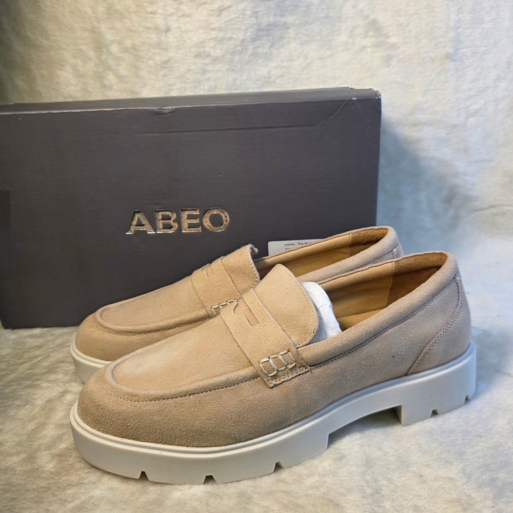 ABEO Boulevard 3870 Suede Penny Loafers Tan Lug Sole Womens 8 Neutral NEW